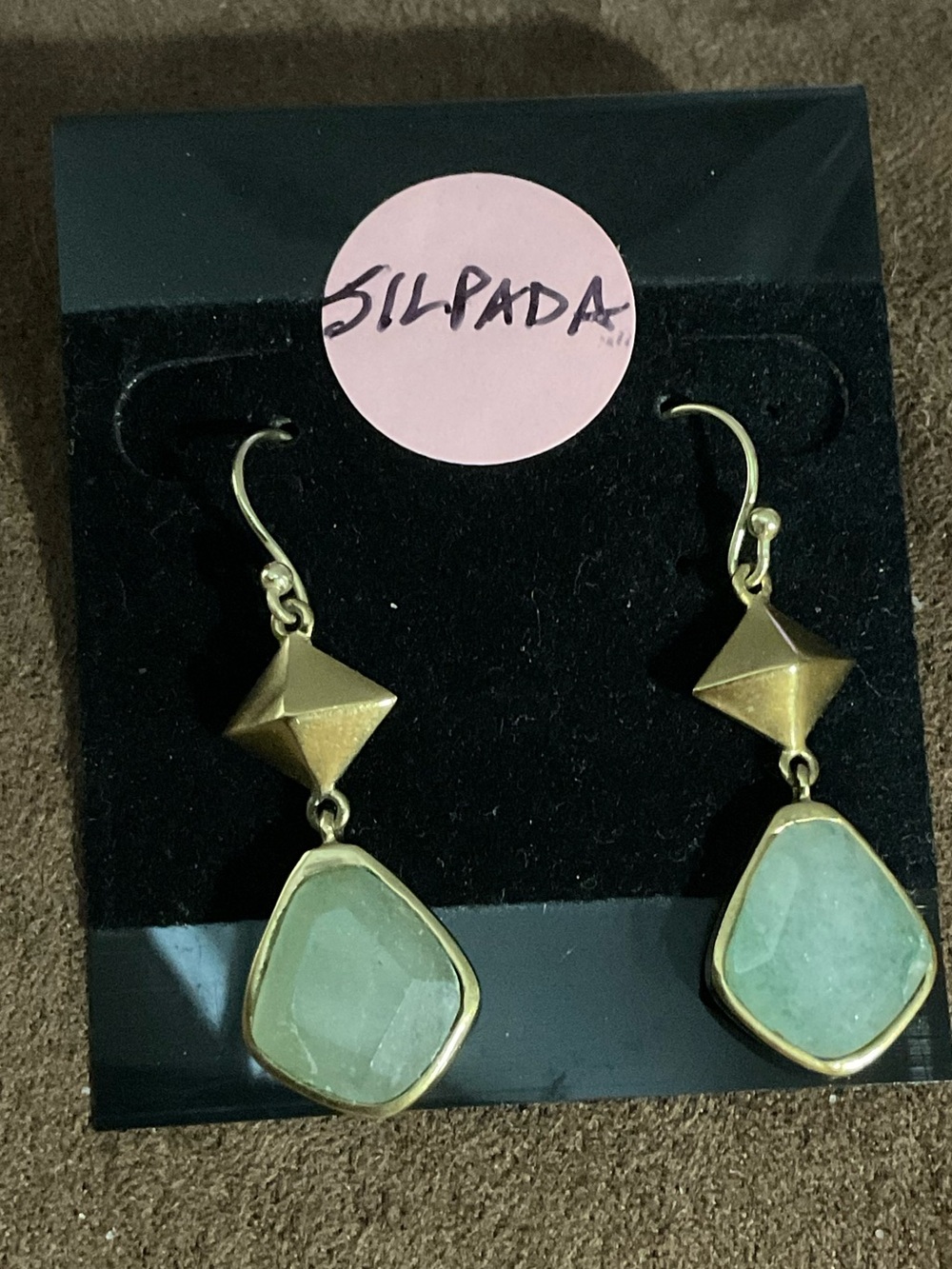Silpada Jade Goddess earrings brass pyramid studs and aventurine teardrops 2573 - Picture 2 of 5